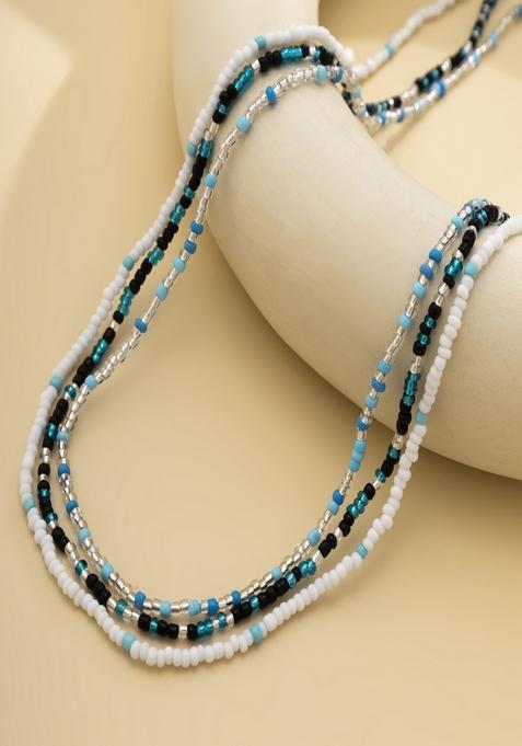 Set Of 3 Blue Stretchable Bohemian Boho Elasticated Beaded Waist Chains