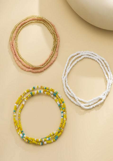 Set Of 3 Pink Stretchable Bohemian Boho Elasticated Beaded Waist Chains