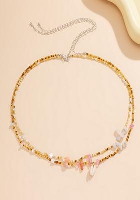 Boho Style Cowrie Shell With Brown And Gold Beads Beaded Waist Chain (Set Of 2)