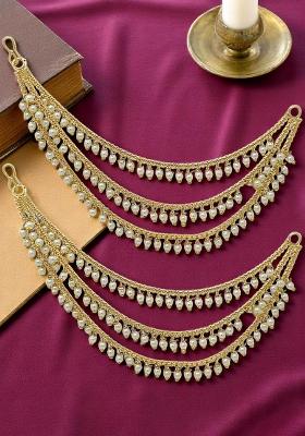 Gold Plated Beaded 3 Layered Ear Chain