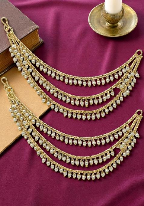 Gold Plated Beaded 3 Layered Ear Chain