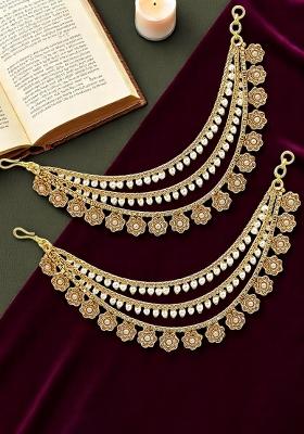 Gold Plated Beaded 3 Layered Ear Chain