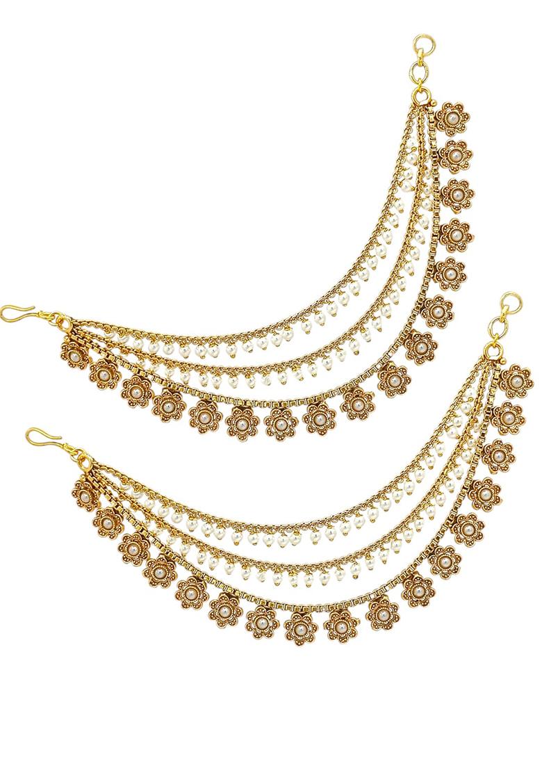 Gold Plated Beaded 3 Layered Ear Chain - Indya