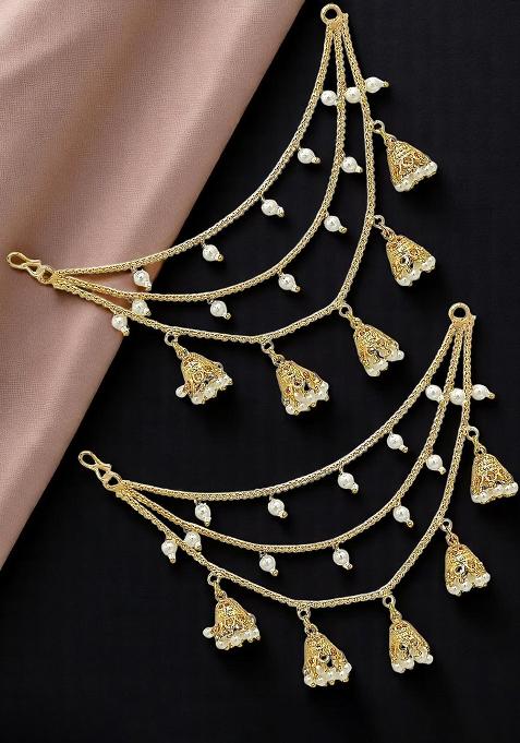 Gold Plated 3 Layered Jhumki Ear Chain