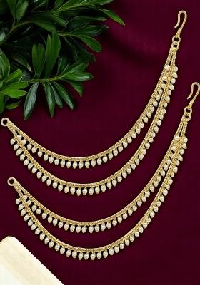 Gold Plated Beaded Layered Ear Chain