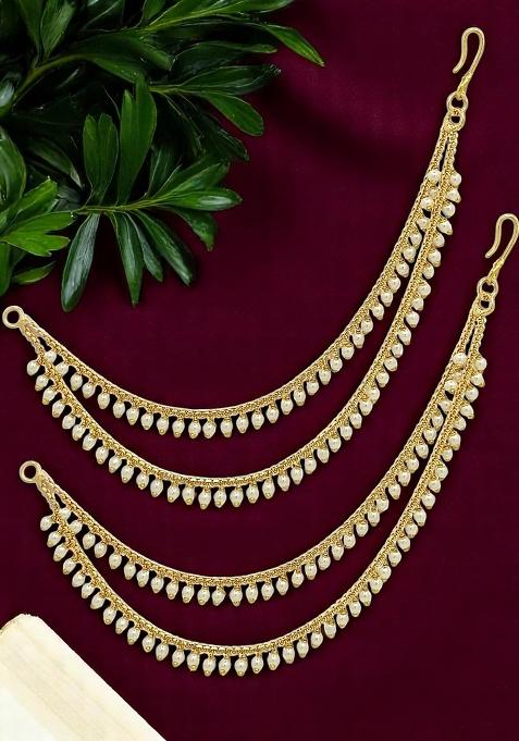 Gold Plated Beaded Layered Ear Chain