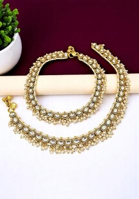 Gold Plated Kundan Studded Anklet