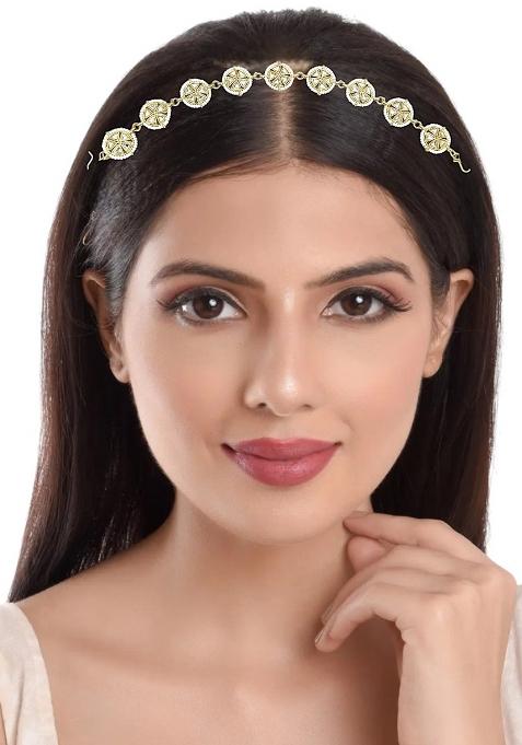 Gold Plated Stone Studded Circle Shape Matha Patti