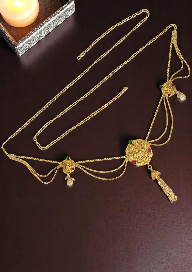 Gold Plated Temple Design Waist Chain Kamarbandh - Indya