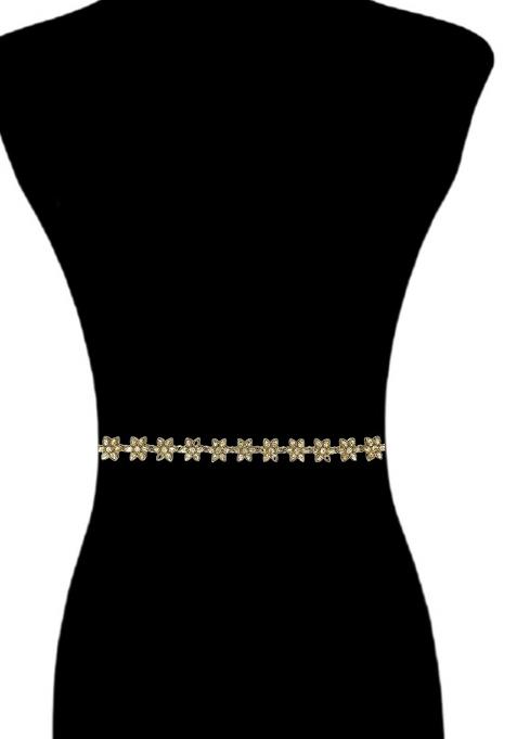 Gold Plated Stone Studded Flower Design Waist Chain