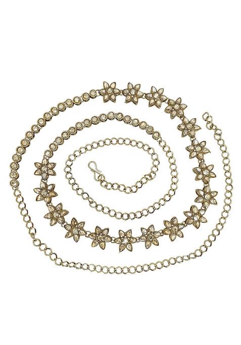 Gold Plated Stone Studded Flower Design Waist Chain