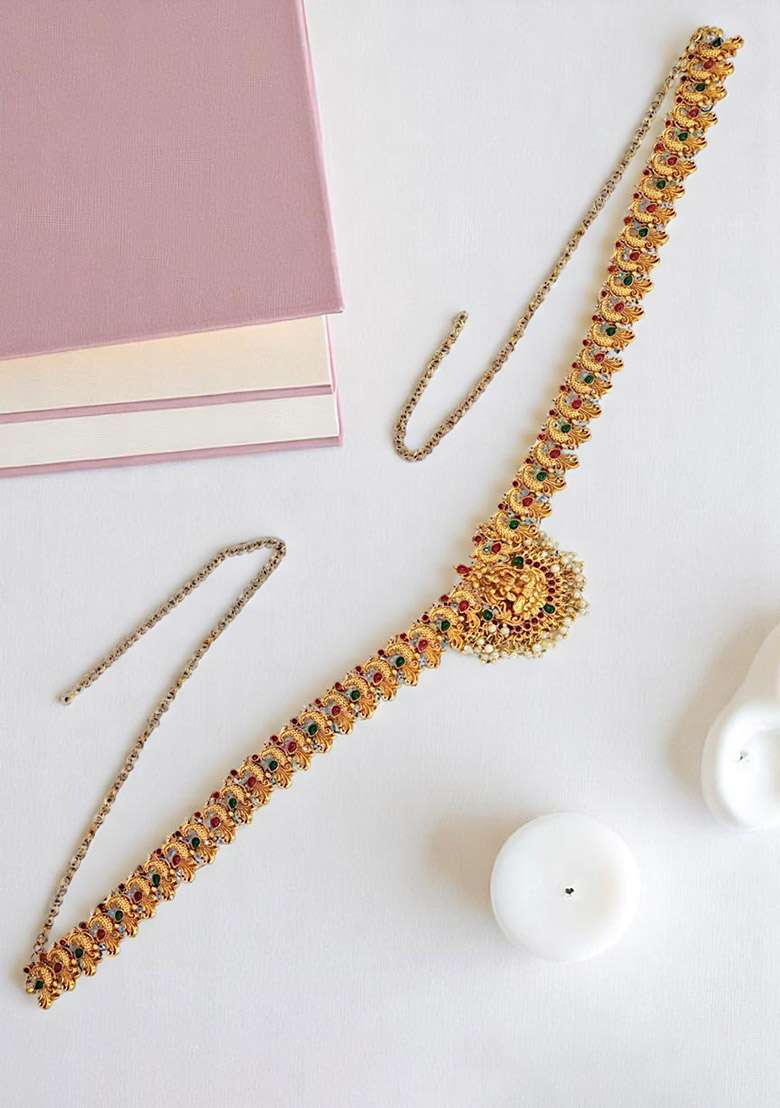 Gold Plated Temple, Peacock Design Waist Chain Kamarbandh - Indya