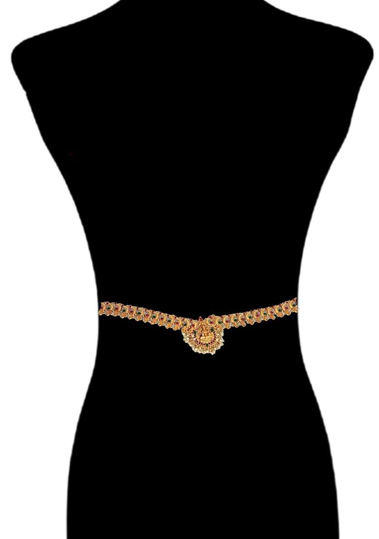 Gold Plated Temple, Peacock Design Waist Chain Kamarbandh - Indya