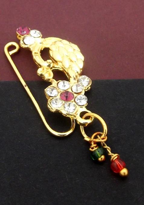 Artificial Stone and Beads Gold-Plated Nose Ring