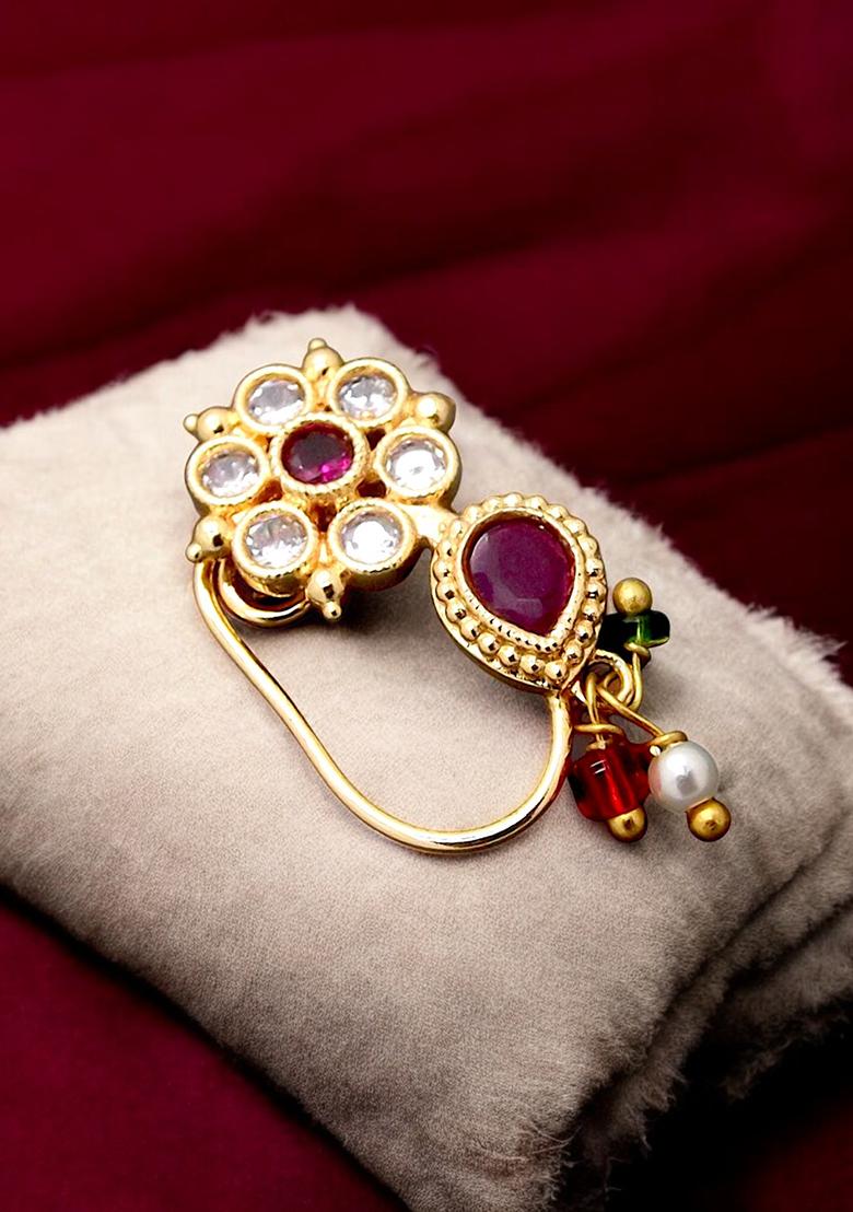 Gold Plated Floral Accents Clip On Nose Ring