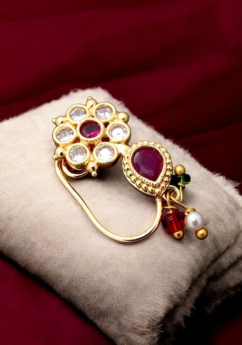 Gold Plated Floral Accents Clip On Nose Ring
