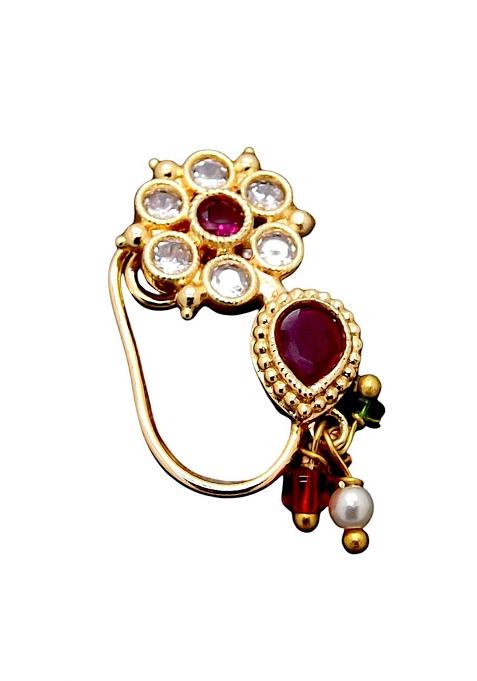 Gold Plated Floral Accents Clip On Nose Ring