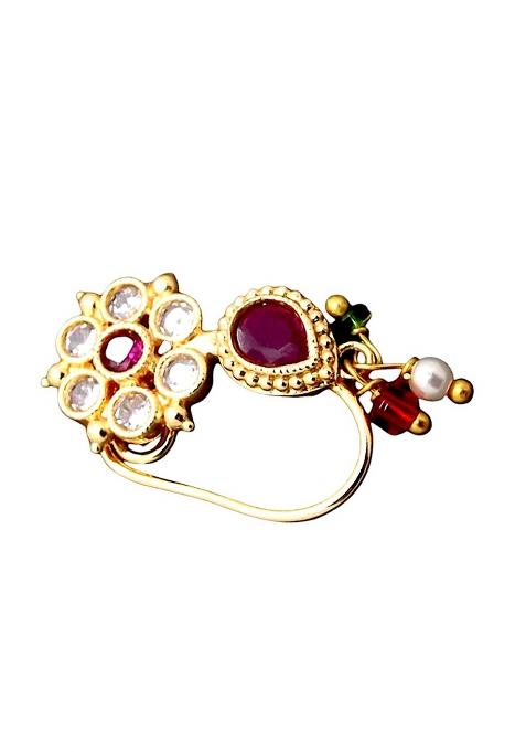 Gold Plated Floral Accents Clip On Nose Ring