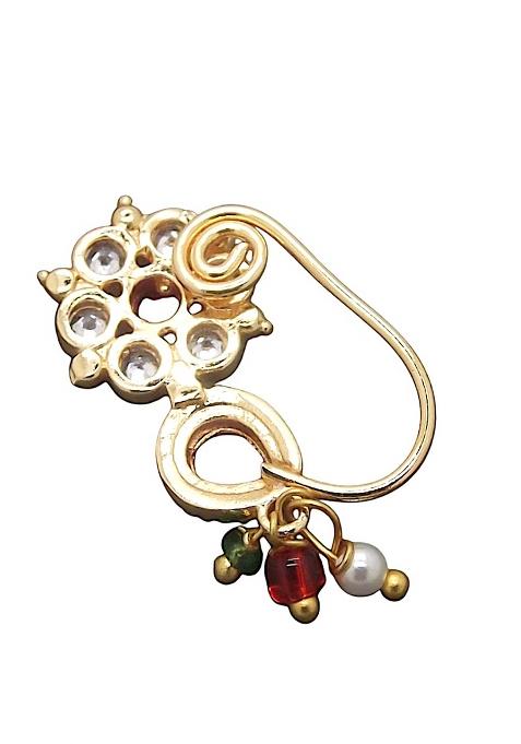Gold Plated Floral Accents Clip On Nose Ring