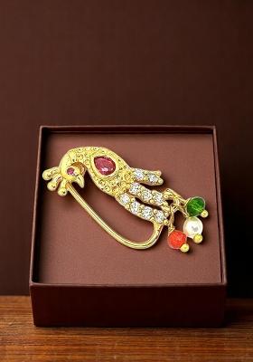 Gold Plated Pink Green Stone Studded Clip On Nosepin