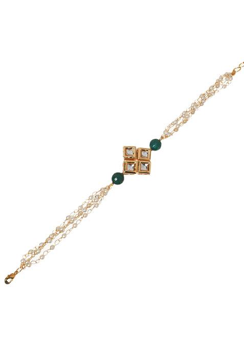 Green And White Gold Tone Kundan Bracelet