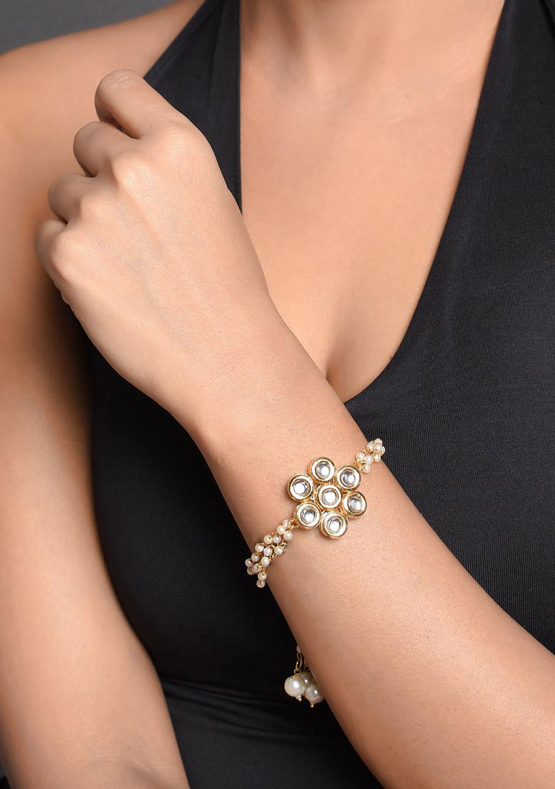 Gold Tone Kundan Floral Bracelet - Indya