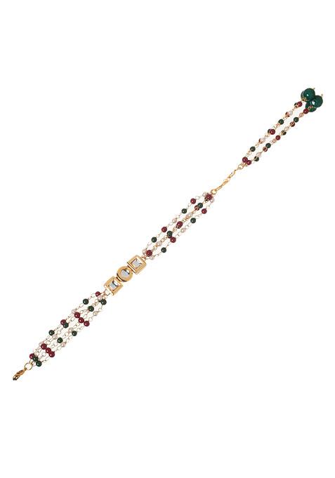 Red And Green Bead Gold Tone Kundan Bracelet