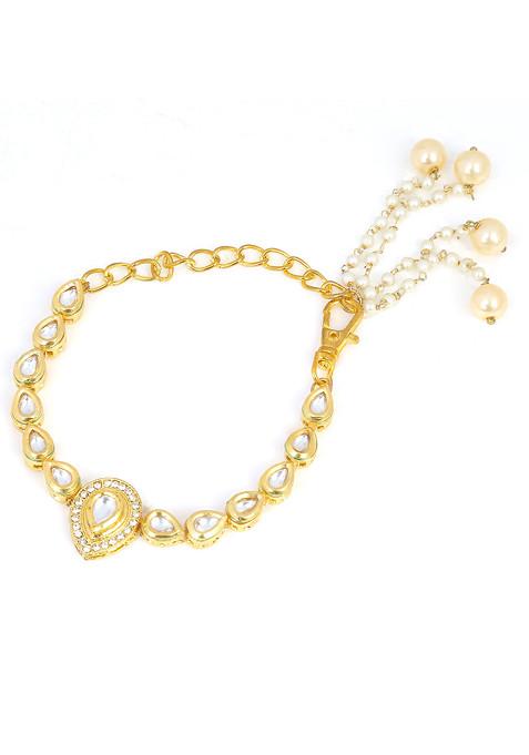 White Handcrafted Gold Kundan Pearl Bracelet