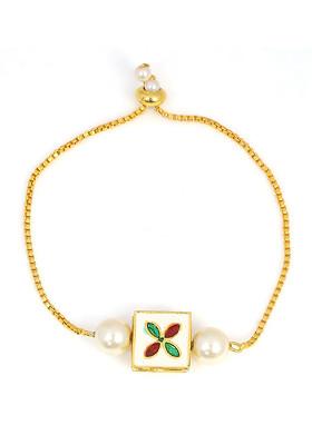White Handcrafted Kundan Pearl Studded Bracelet