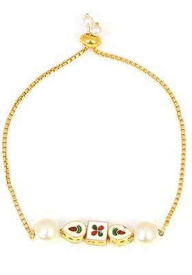 White Gold Tone Kundan Pearl Bracelet