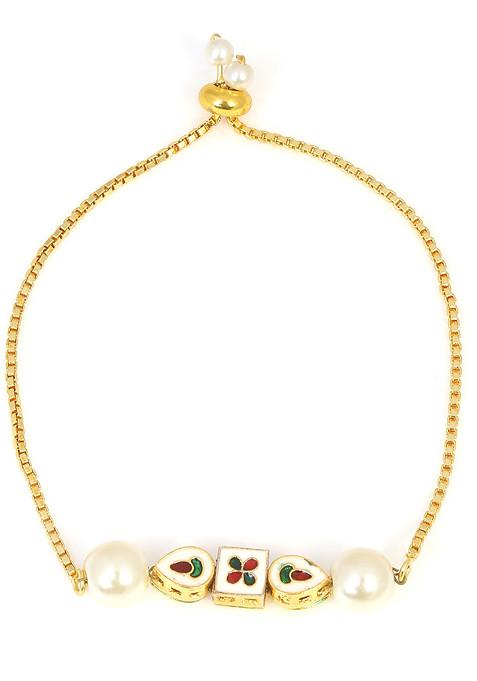 White Gold Tone Kundan Pearl Bracelet