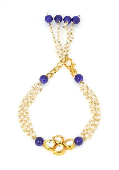 Blue White Gold Tone Kundan Bracelet