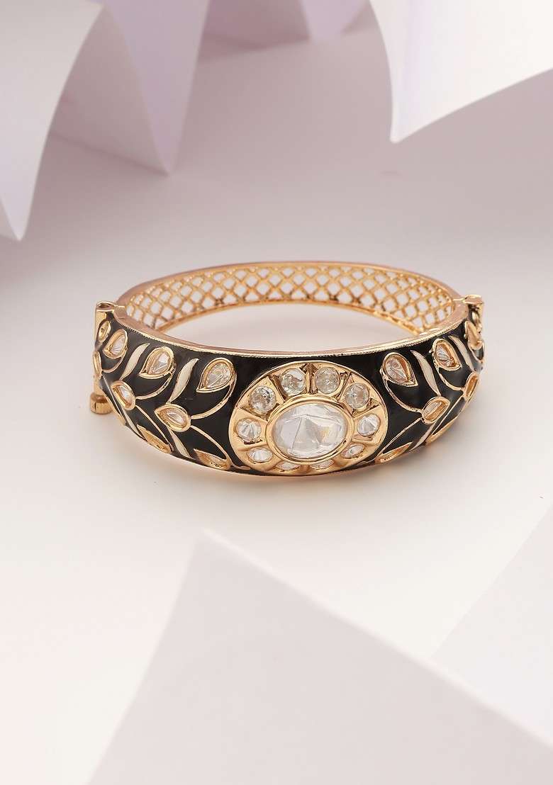 Black Gold Tone Polki Bracelet - Indya