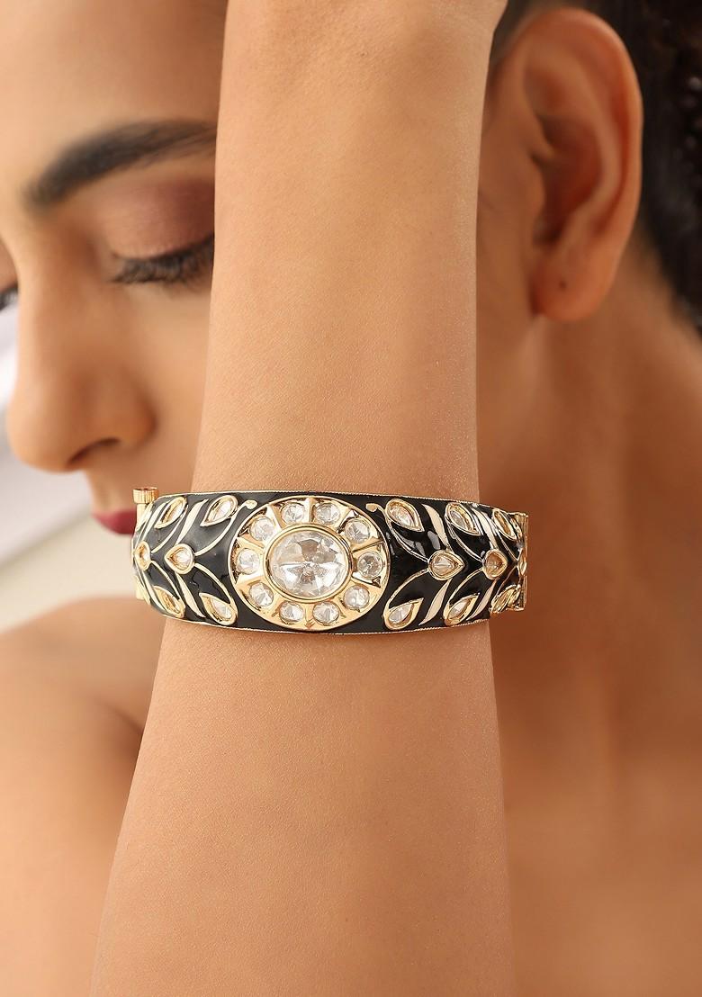 Black Gold Tone Polki Bracelet - Indya