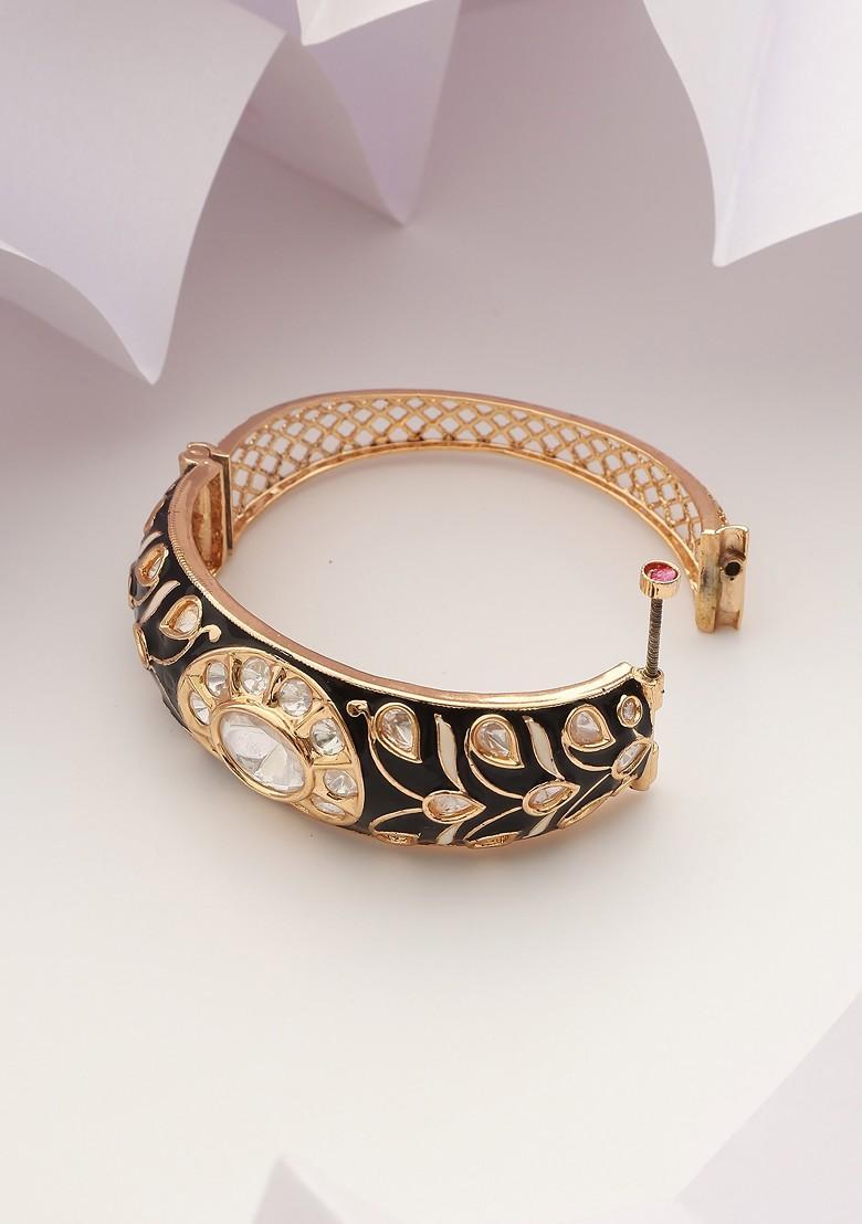 Black Gold Tone Polki Bracelet - Indya
