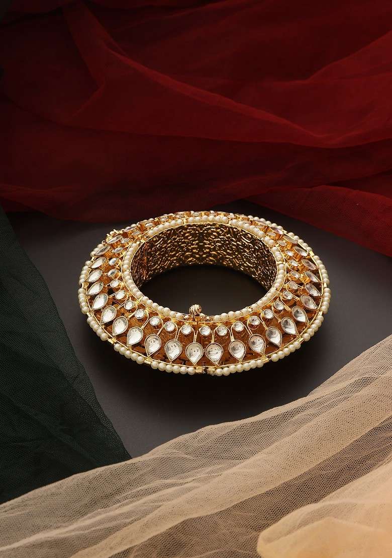 Gold Tone Polki Kada Bracelet - Indya