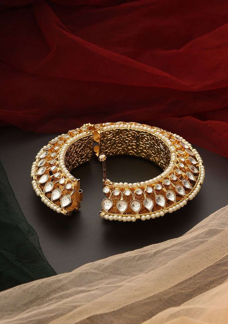 Gold Tone Polki Kada Bracelet - Indya