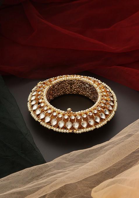 Gold Tone Polki Kada Bracelet