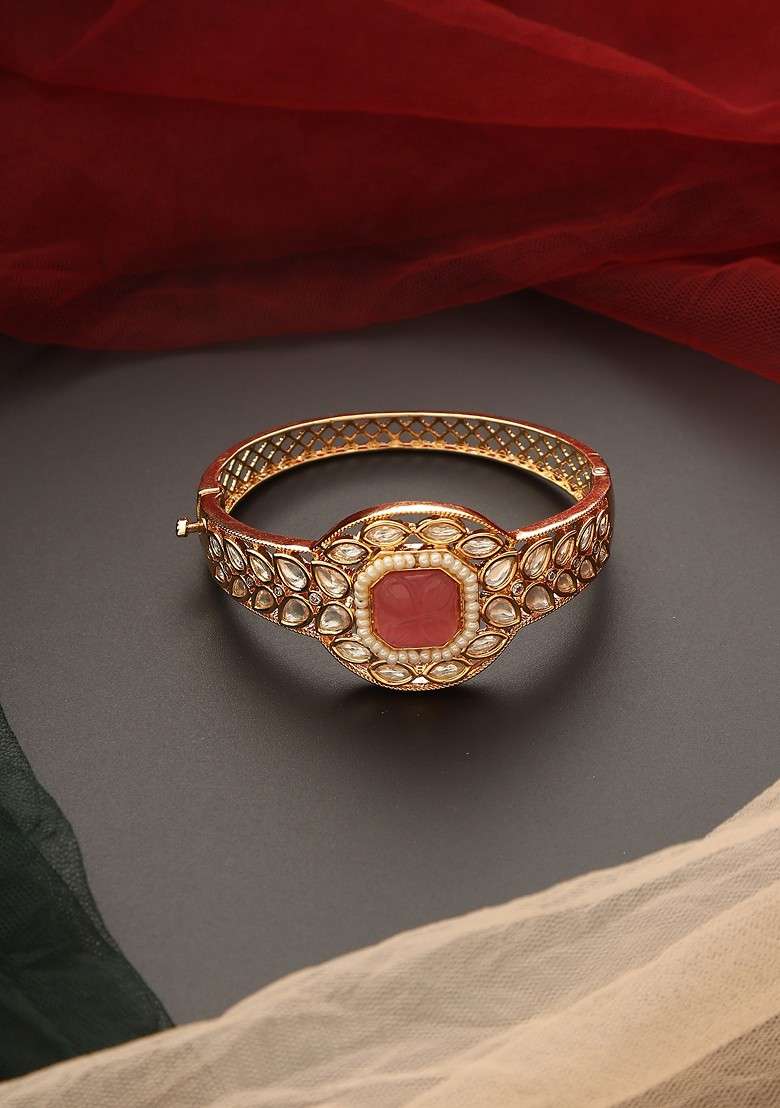 Pink Gold Tone Kundan Bracelet - Indya