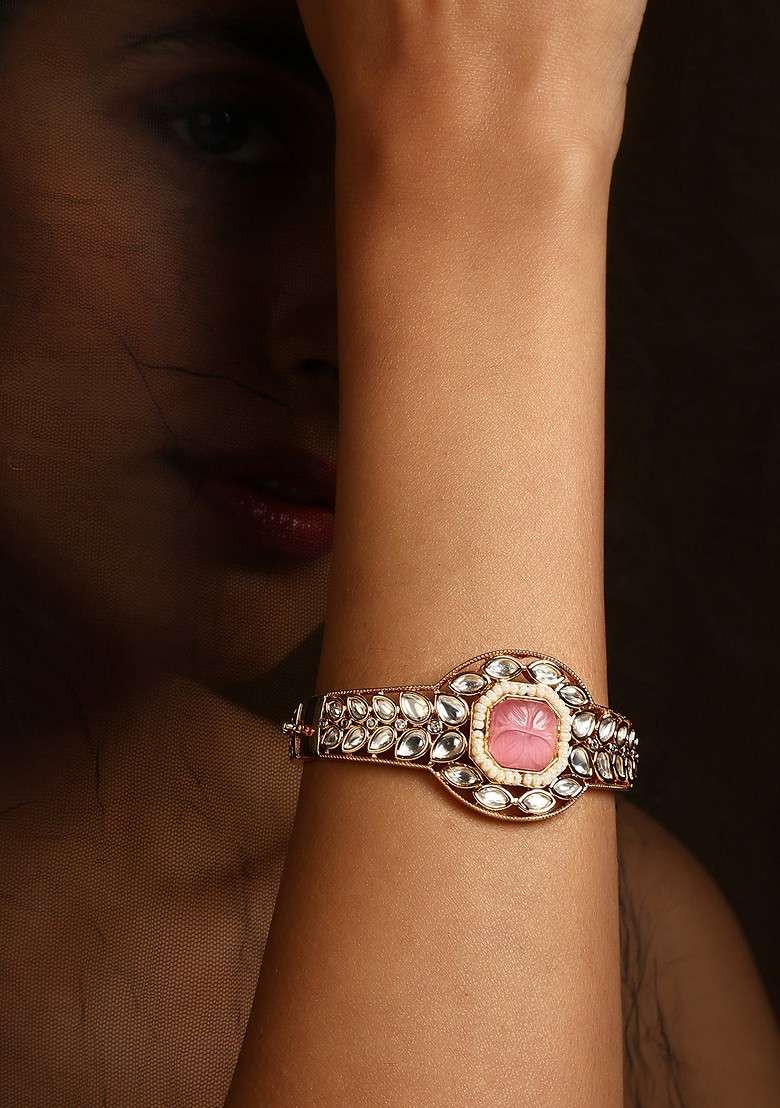 Pink Gold Tone Kundan Bracelet - Indya