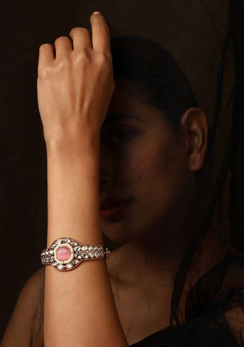 Pink Gold Tone Kundan Bracelet - Indya