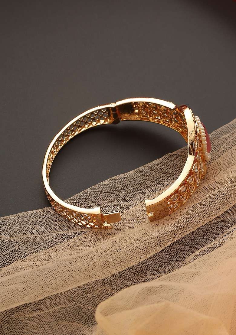 Pink Gold Tone Kundan Bracelet - Indya