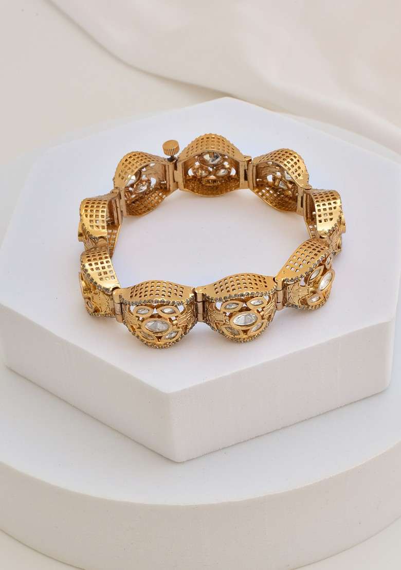 Gold Tone Polki Bracelet - Indya
