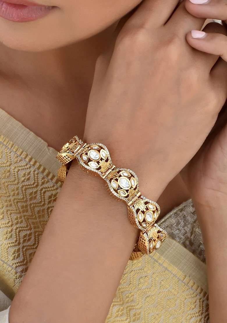Gold Tone Polki Bracelet - Indya