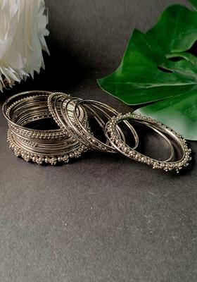 Navratri Ethnic Traditional Silver Oxidized Bangle Set