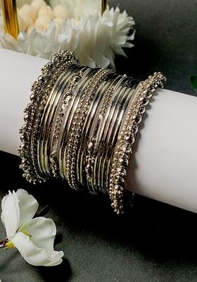 Navratri Traditional Silver Oxidized Bangle Set