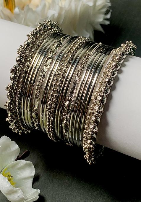 Navratri Ethnic Traditional Silver Oxidized Bangle Set