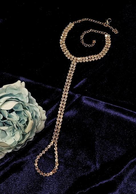 Gold Plated Layered Cz Stone Ring Bracelet