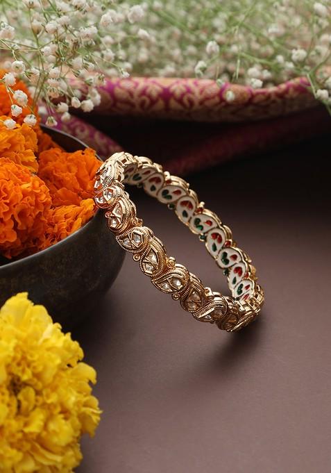 Multicolour Gold Toned Kundan Bangle