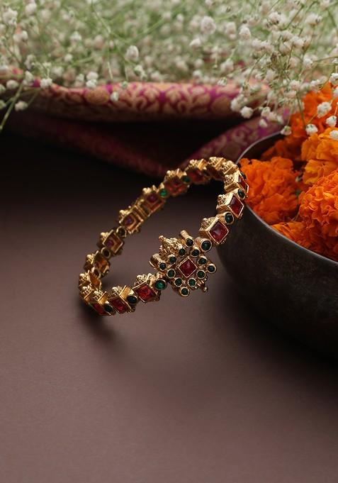 Red Gold Toned Jadau Bangle